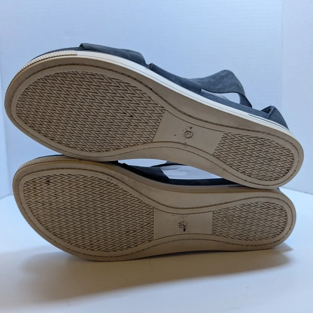 Eileen Fisher‎ Sport Platform Sandals Navy Nubuck Leather Cross Strap Back Zip 9